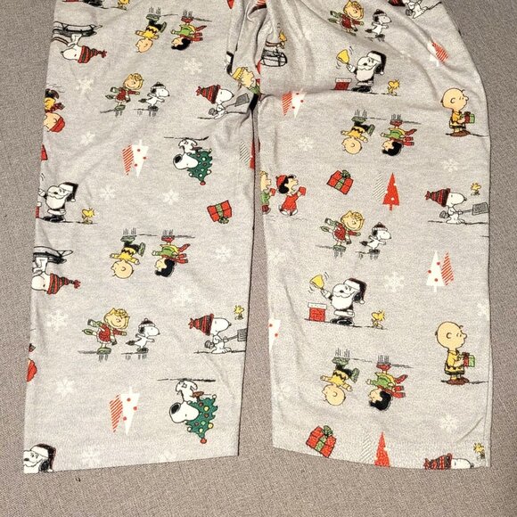 Peanuts Christmas Pajama Set Womens Large Gray Snoopy Charlie Brown Flannel PJs - Picture 11 of 16